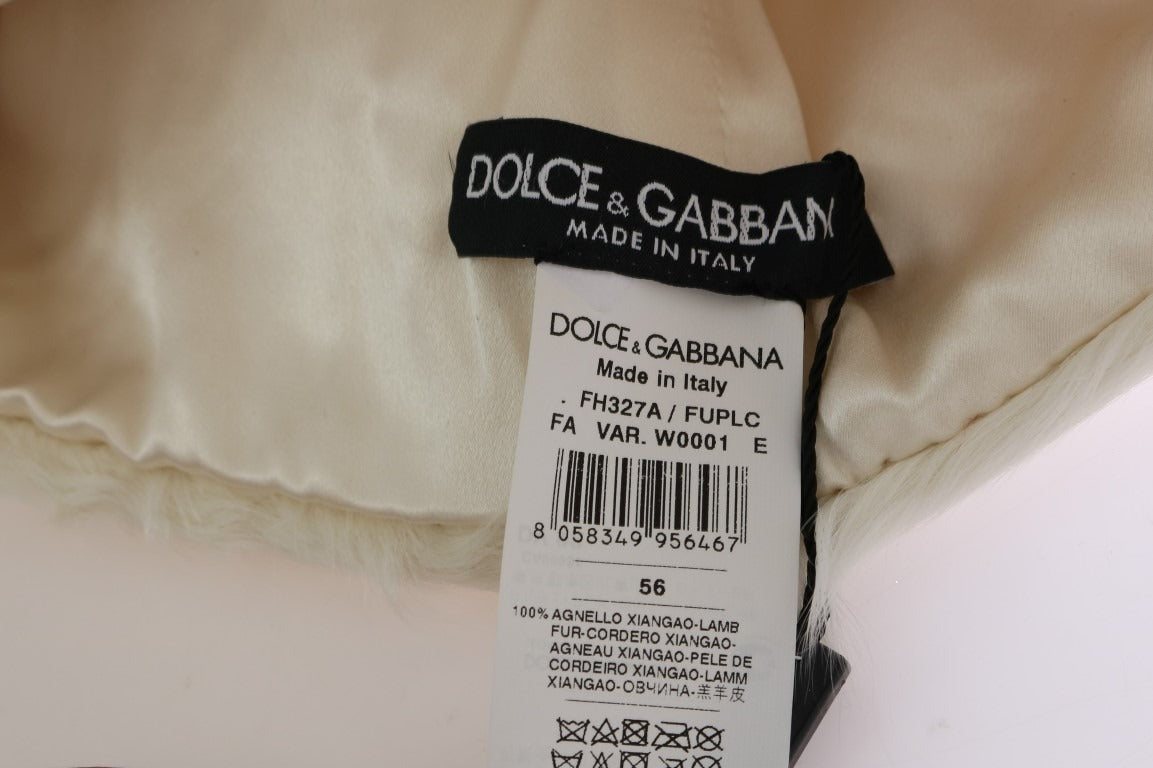 White Xiangao lamb fur beanie by Dolce & Gabbana featuring soft, plush lamb fur with a cozy, stylish knit design.