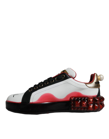 White and red crystal leather Portofino sneakers by Dolce & Gabbana with stylish design and sleek silhouette.