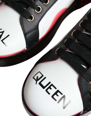 White and red crystal leather Portofino sneakers by Dolce & Gabbana with detailed crystal embellishments and sleek sneaker design.