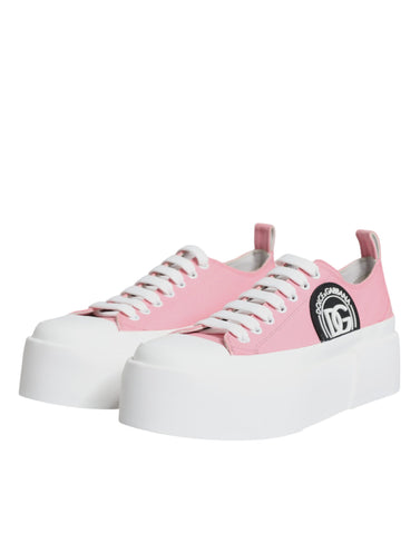 Pink and white canvas low-top sneakers from Dolce & Gabbana with logo detail, casual footwear for everyday wear.