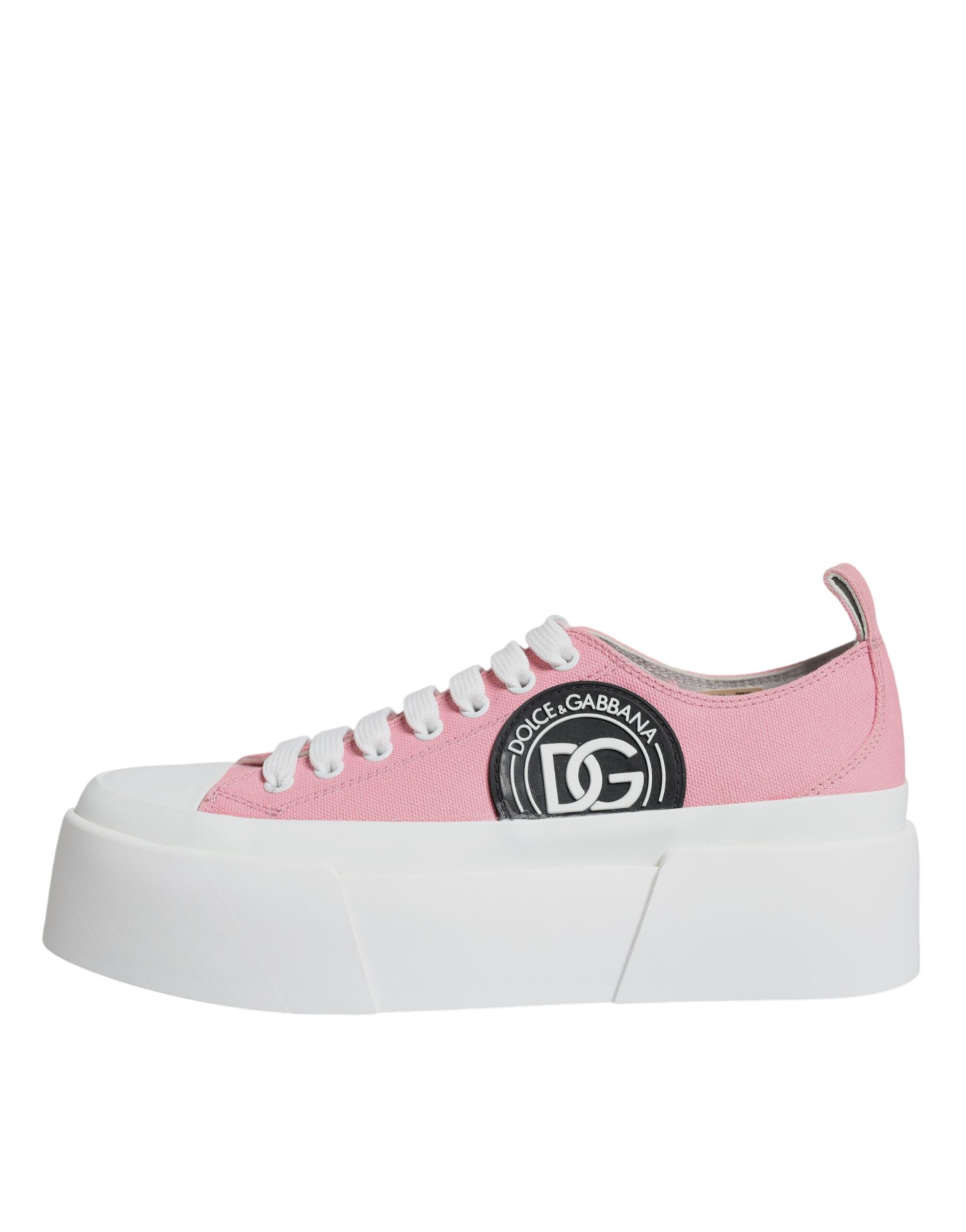 Pink and white canvas low-top sneakers with Dolce & Gabbana logo, featuring a stylish and casual design.