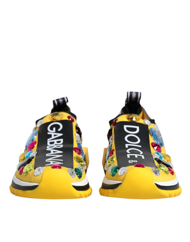 Yellow Sorrento Crystals low top sneakers by Dolce & Gabbana with crystal embellishments and lace-up design.