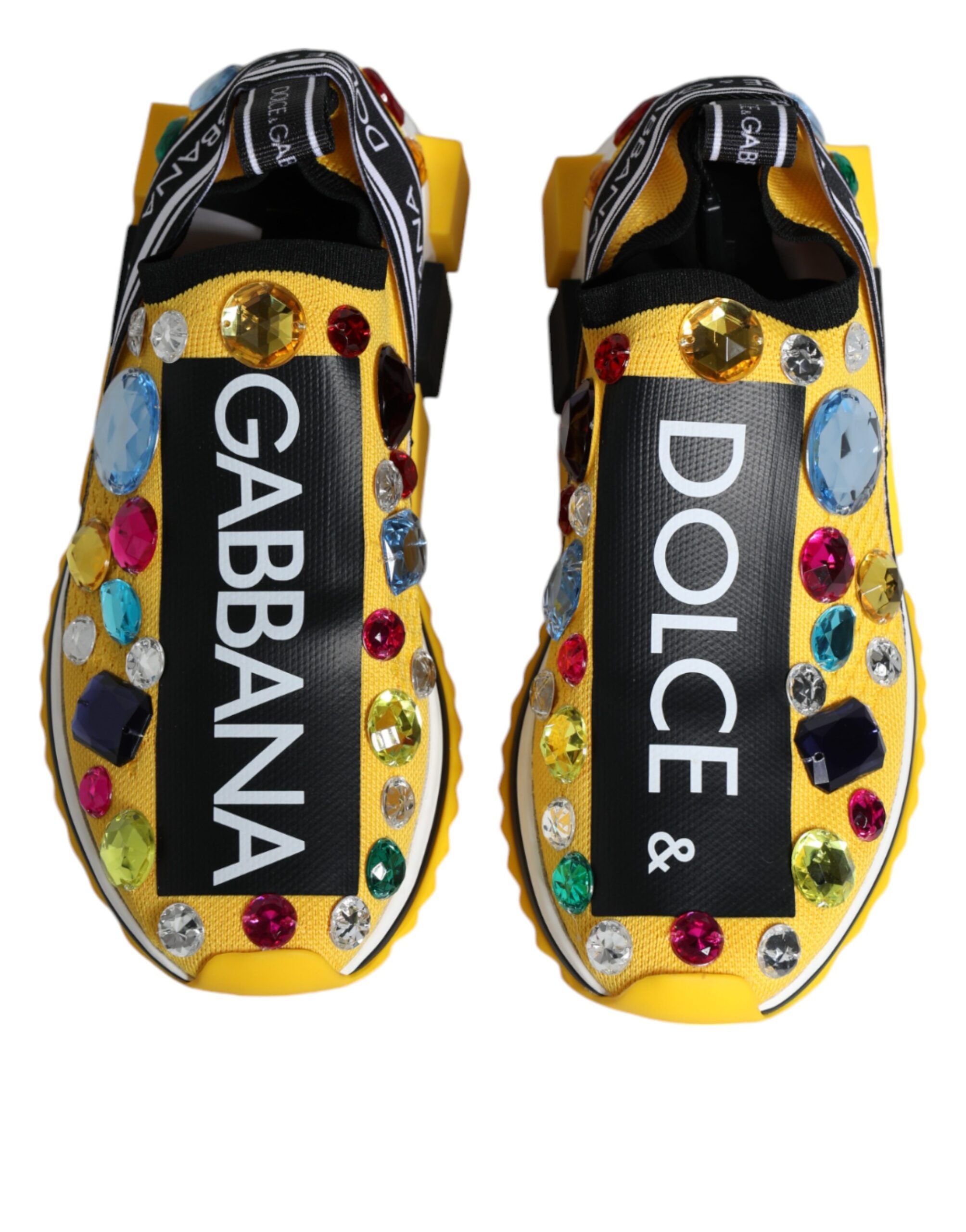 Yellow Sorrento Crystals Dolce & Gabbana low top sneakers with crystal embellishments and white rubber soles.