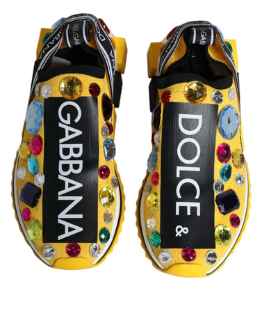 Yellow Sorrento Crystals Dolce & Gabbana low top sneakers with crystal embellishments and white rubber soles.