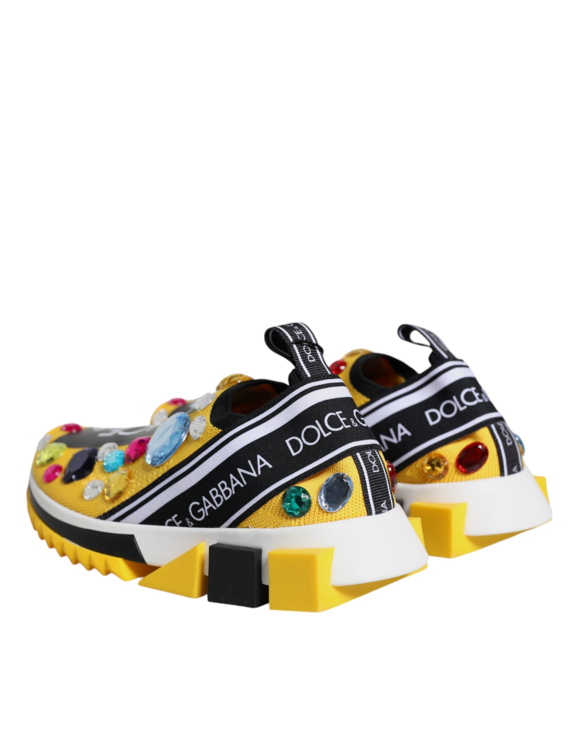 Yellow Sorrento Crystals low top sneakers by Dolce & Gabbana with crystal embellishments and casual sneaker design.