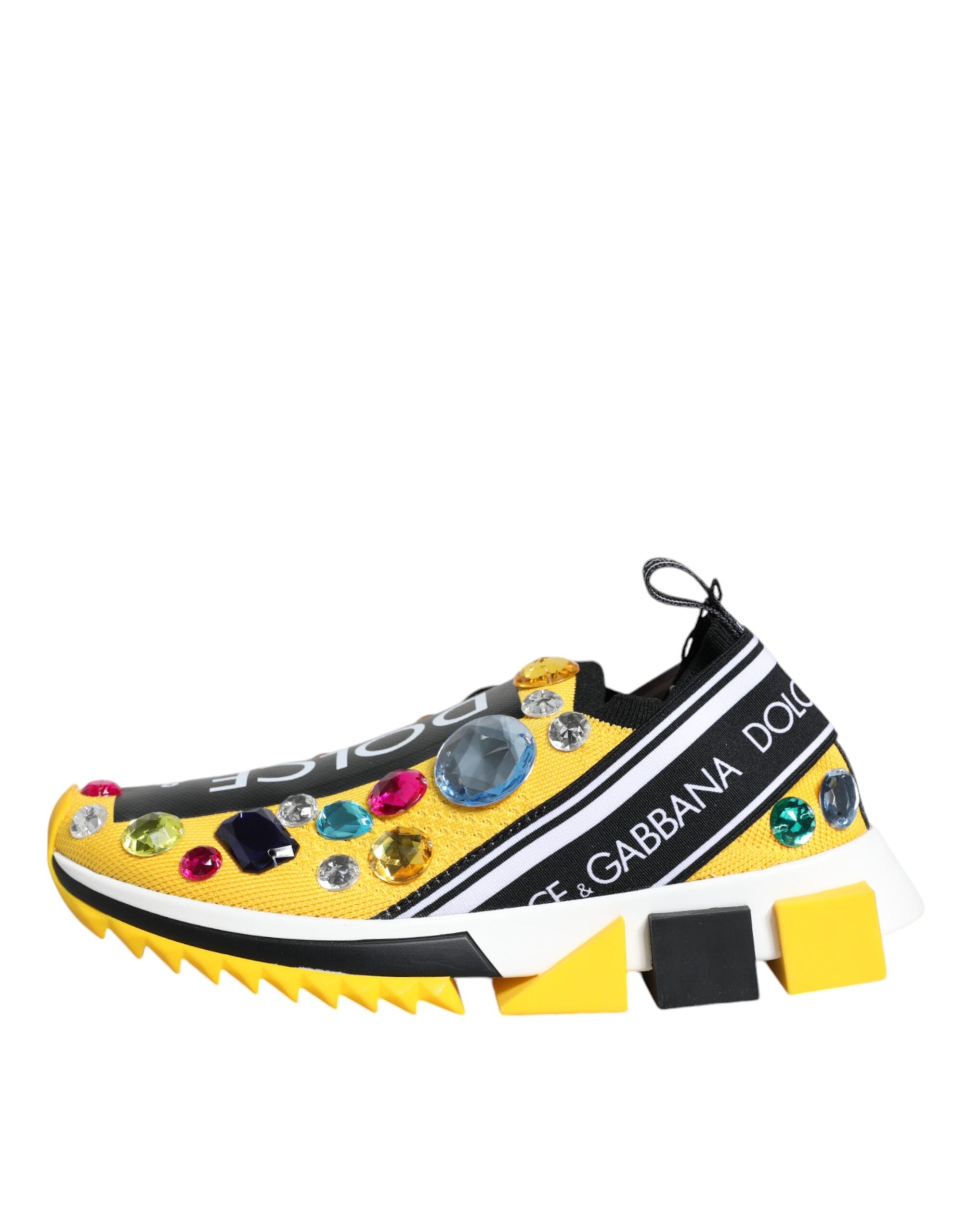 Yellow Sorrento Crystals low top sneakers by Dolce & Gabbana with crystal embellishments and white rubber soles.