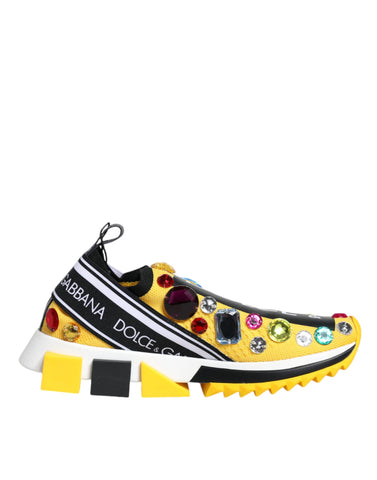 Yellow Sorrento Crystals Dolce & Gabbana low top sneakers with crystal embellishments and white rubber soles.