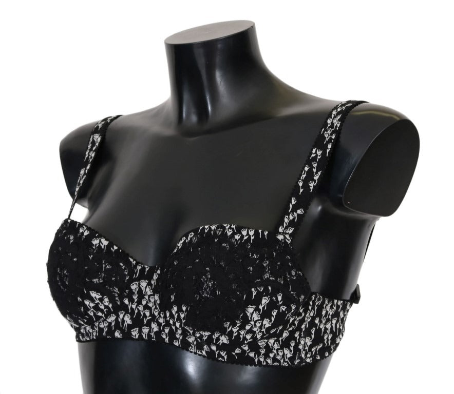 Black silk and white lace Dolce & Gabbana stretch underwear bra with delicate detailing and elegant design.