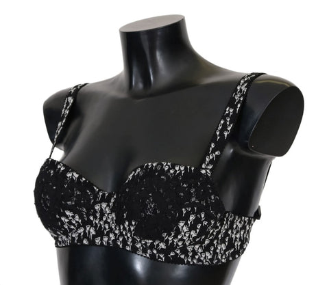 Black silk and white lace Dolce & Gabbana stretch underwear bra with delicate detailing and elegant design.