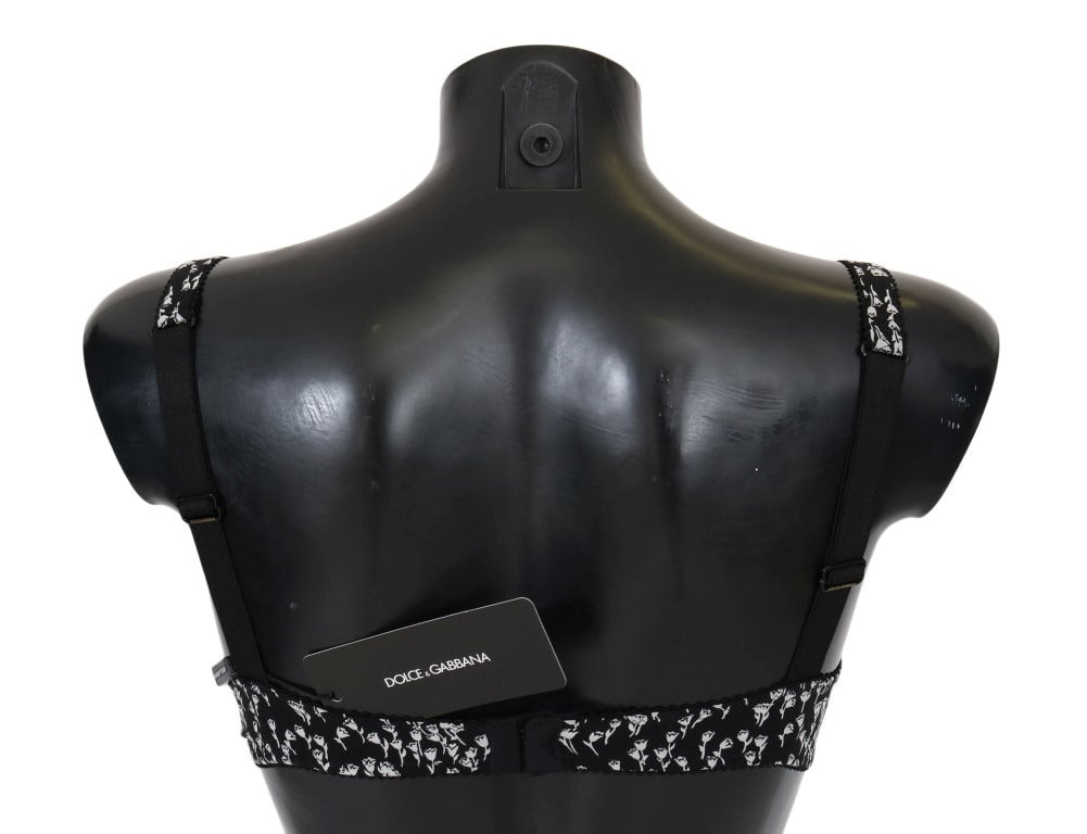 Black silk and white lace stretch underwear bra by Dolce & Gabbana, featuring delicate lace details and a smooth fit.