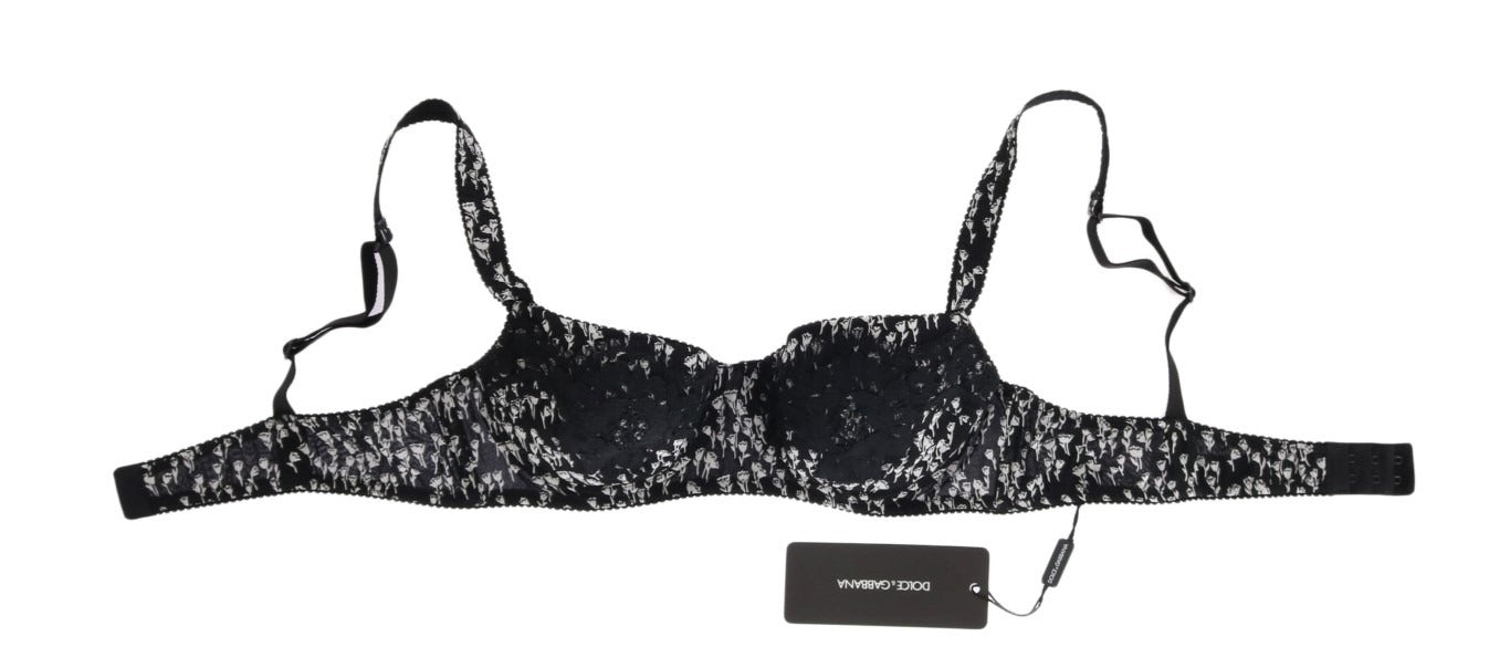 Black silk and white lace stretch underwear bra by Dolce & Gabbana, featuring delicate lace details and smooth silk fabric.