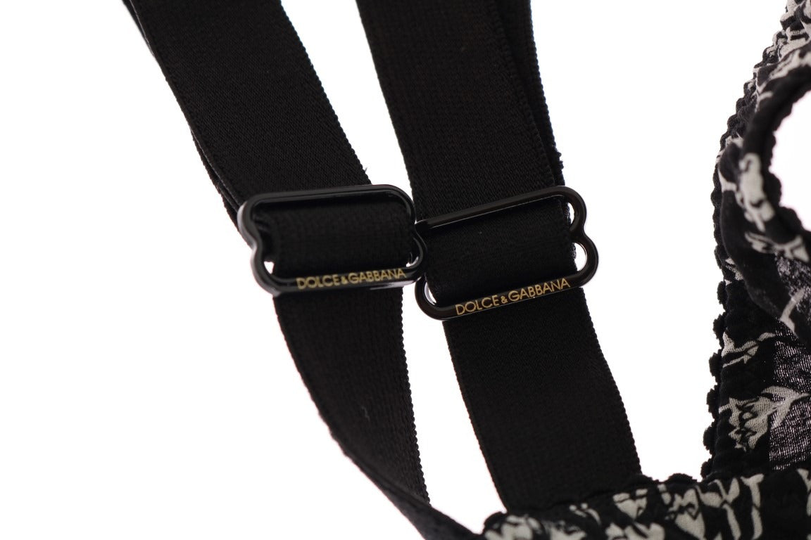 Black silk and white lace Dolce & Gabbana stretch underwear bra with delicate lace details and supportive design.