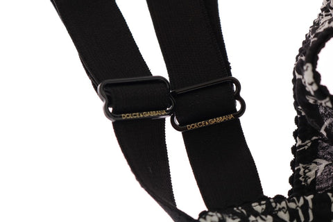 Black silk and white lace Dolce & Gabbana stretch underwear bra with delicate lace details and supportive design.