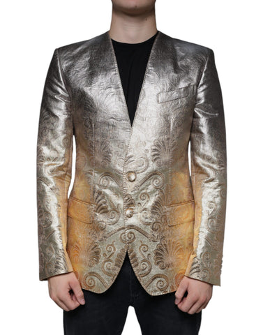 Gold jacquard single-breasted dress blazer by Dolce & Gabbana, featuring elegant fabric and tailored fit.