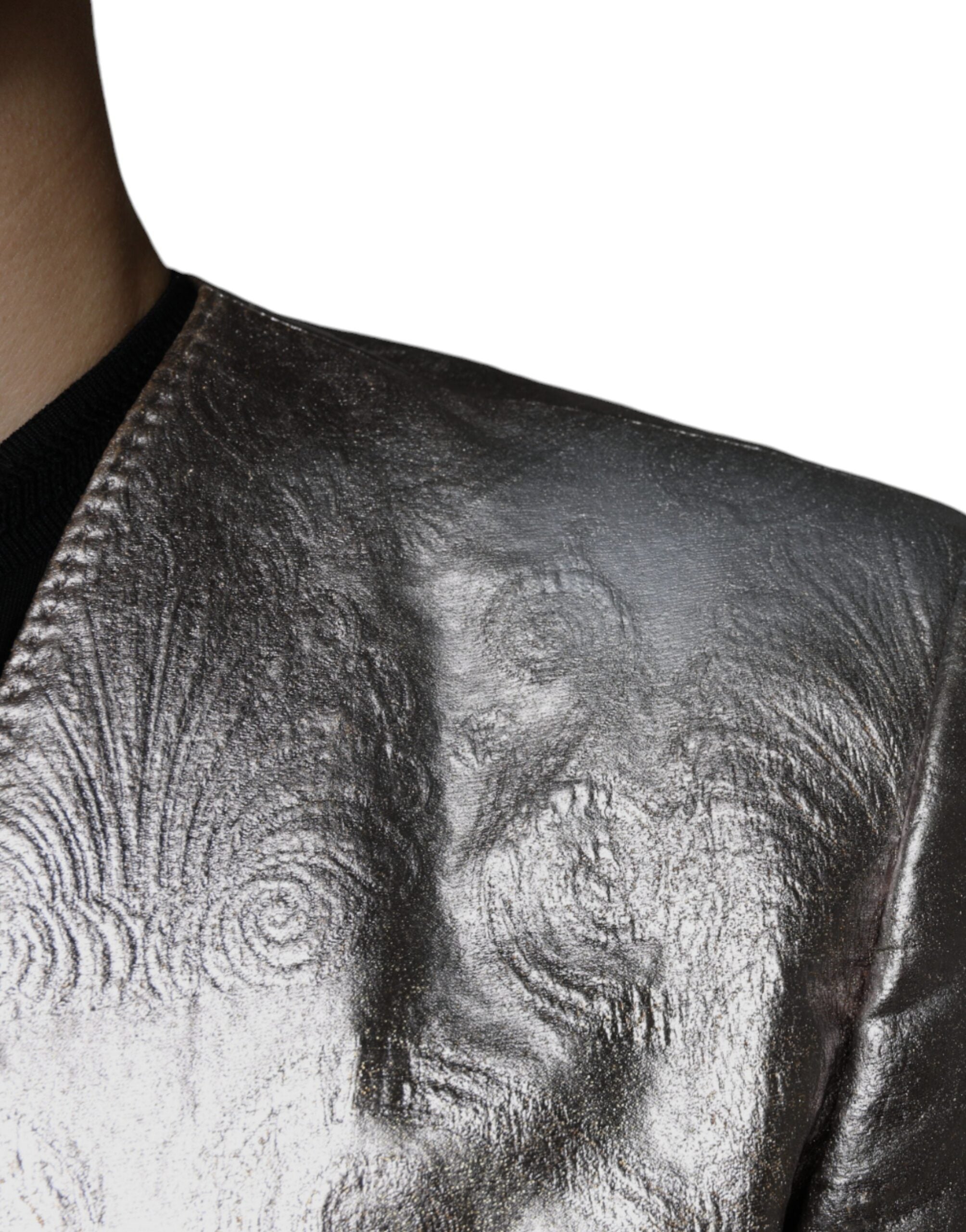 Gold Jacquard single-breasted dress blazer by Dolce & Gabbana, featuring intricate fabric pattern and tailored fit.