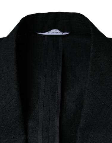 Dark Blue Linen Double Breasted Dress Blazer