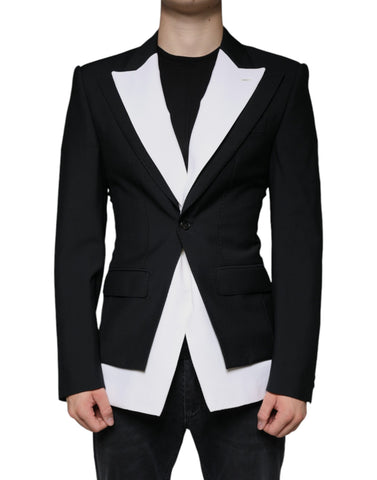 Black and white single-breasted dress blazer by Dolce & Gabbana, tailored fit with sharp lapels and stylish design.