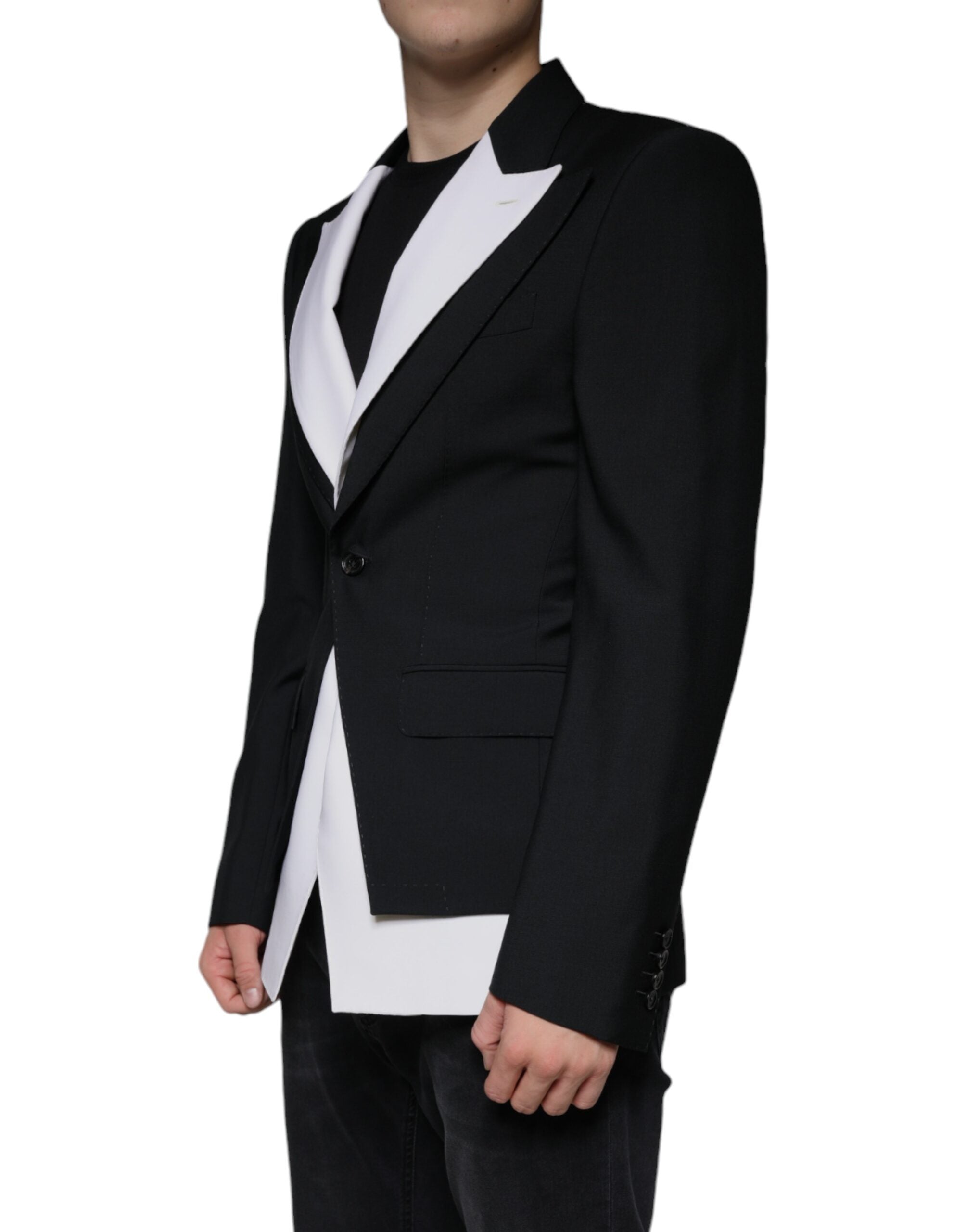 Black and white single-breasted dress blazer by Dolce & Gabbana, tailored fit with lapel collar and stylish design.