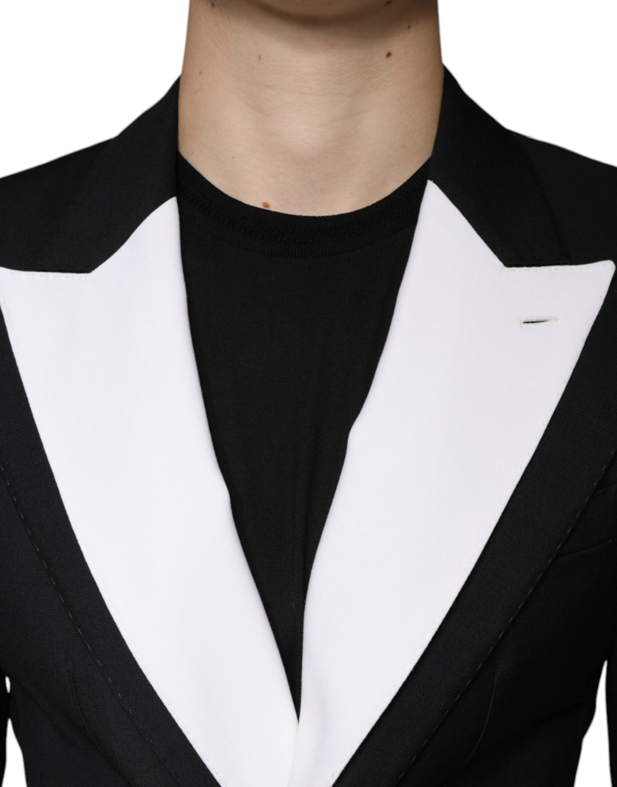 Black and white single-breasted dress blazer by Dolce & Gabbana, tailored fit with lapel collar and sleek design.