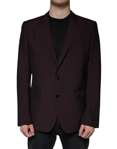Dolce & Gabbana Bordeaux wool single-breasted dress blazer on a hanger, showing tailored fit and classic lapel design.