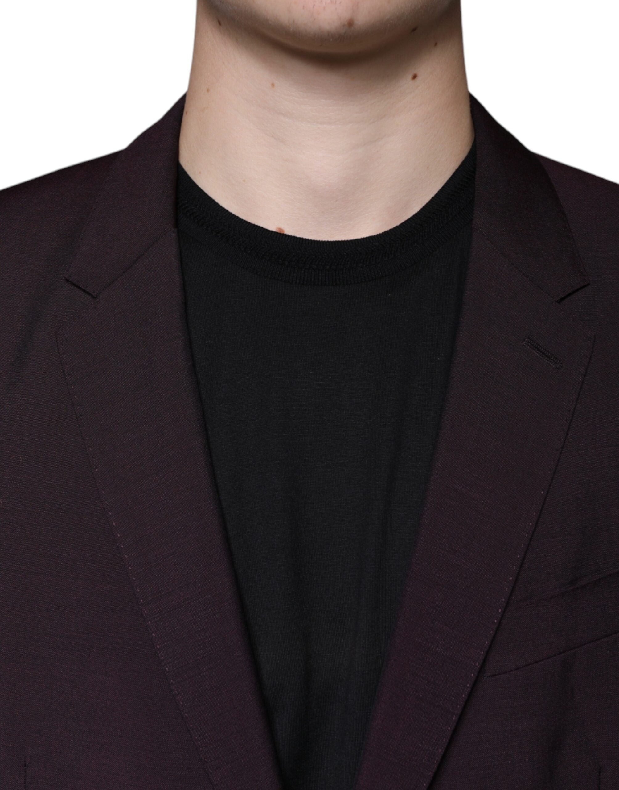 Bordeaux wool single-breasted dress blazer by Dolce & Gabbana, tailored fit with lapel collar and button closure.