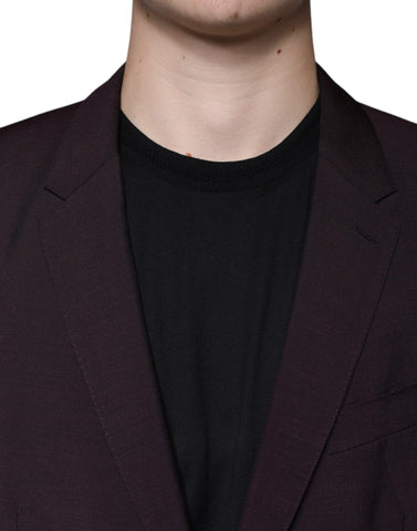 Bordeaux wool single-breasted dress blazer by Dolce & Gabbana, tailored fit with lapel collar and button closure.