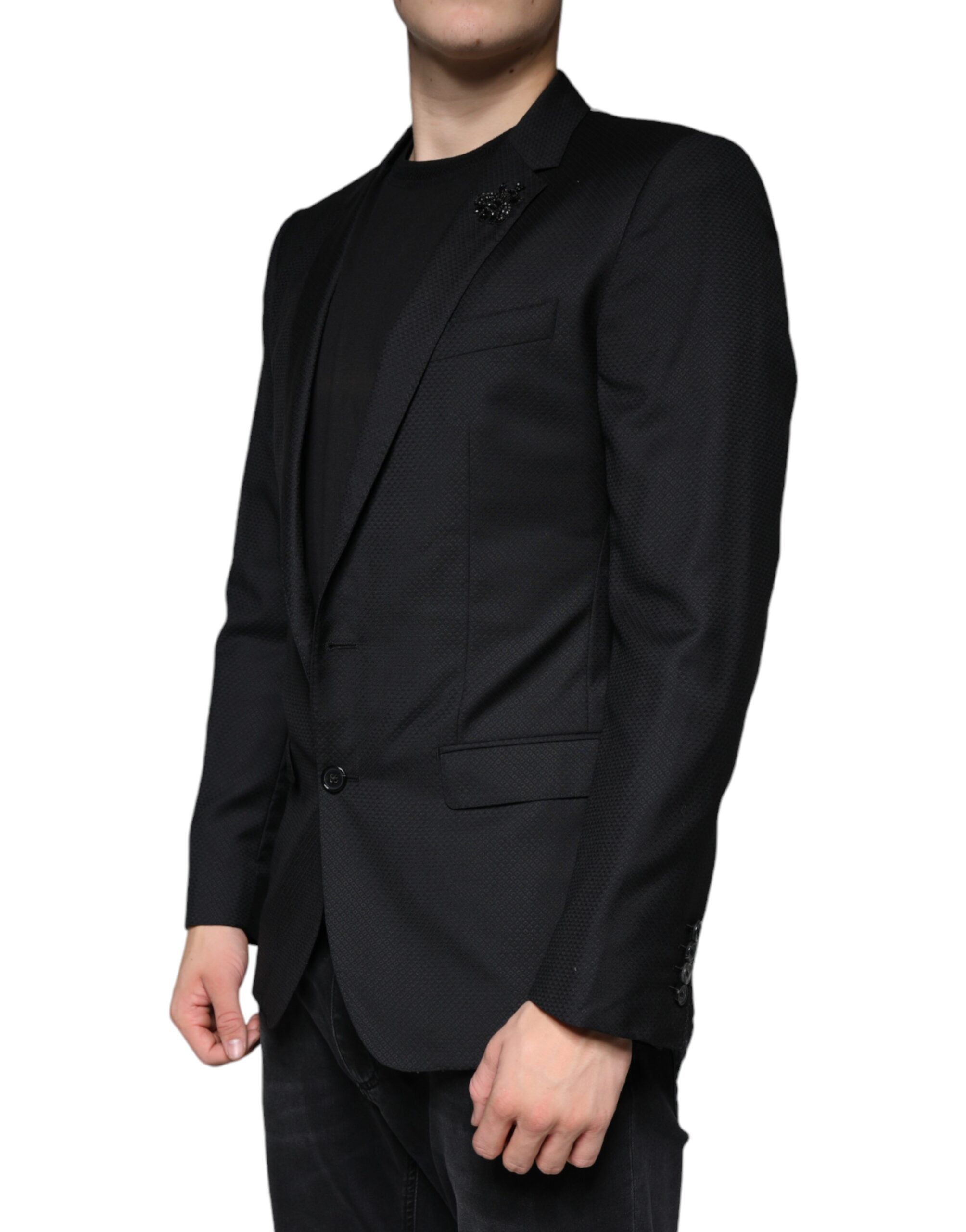 Black Dolce & Gabbana MARTINI Bee single-breasted blazer, tailored fit with lapel collar and button closure, stylish men's jacket.