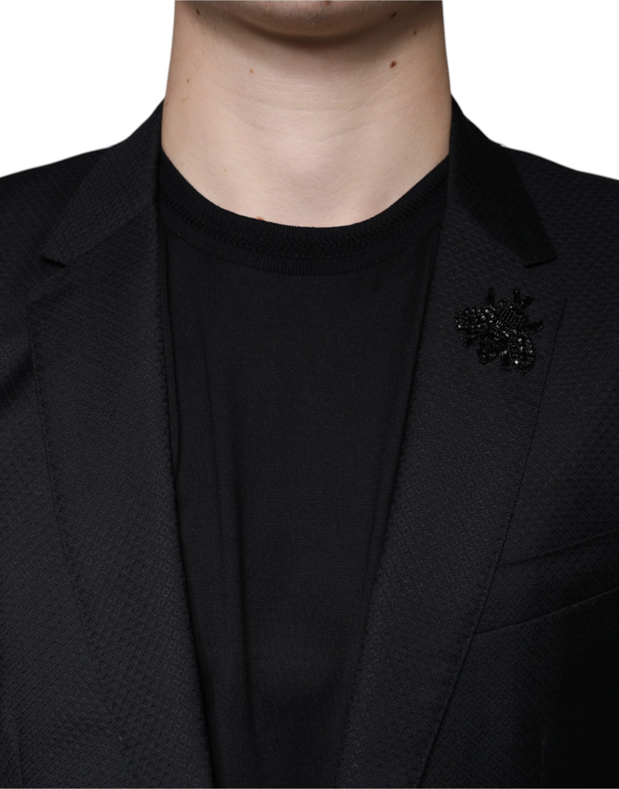 Black MARTINI Bee single-breasted blazer by Dolce & Gabbana, tailored fit with lapel collar and button closure.