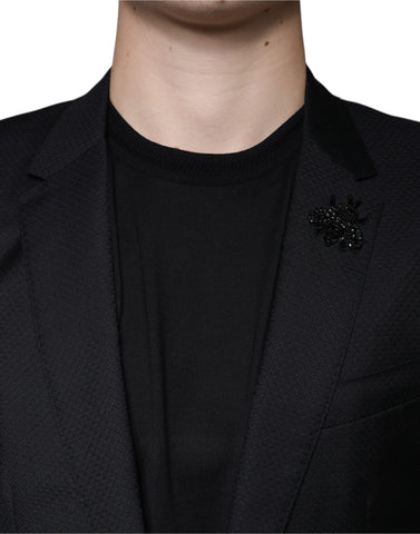 Black MARTINI Bee single-breasted blazer by Dolce & Gabbana, tailored fit with lapel collar and button closure.