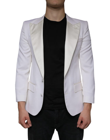Off White wool single-breasted dress blazer by Dolce & Gabbana, tailored fit with notch lapel and button closure, displayed on a hanger.