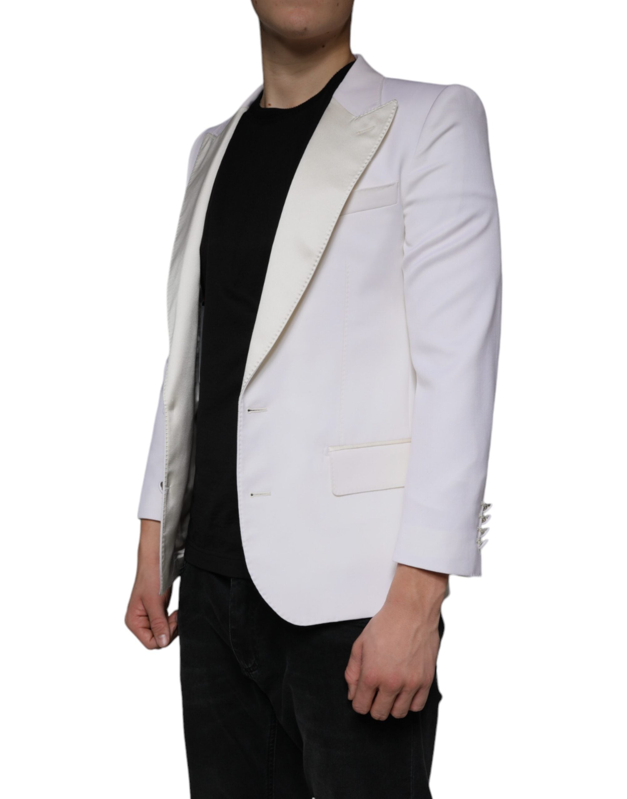 Dolce & Gabbana off white wool single-breasted dress blazer with notch lapels and tailored fit.