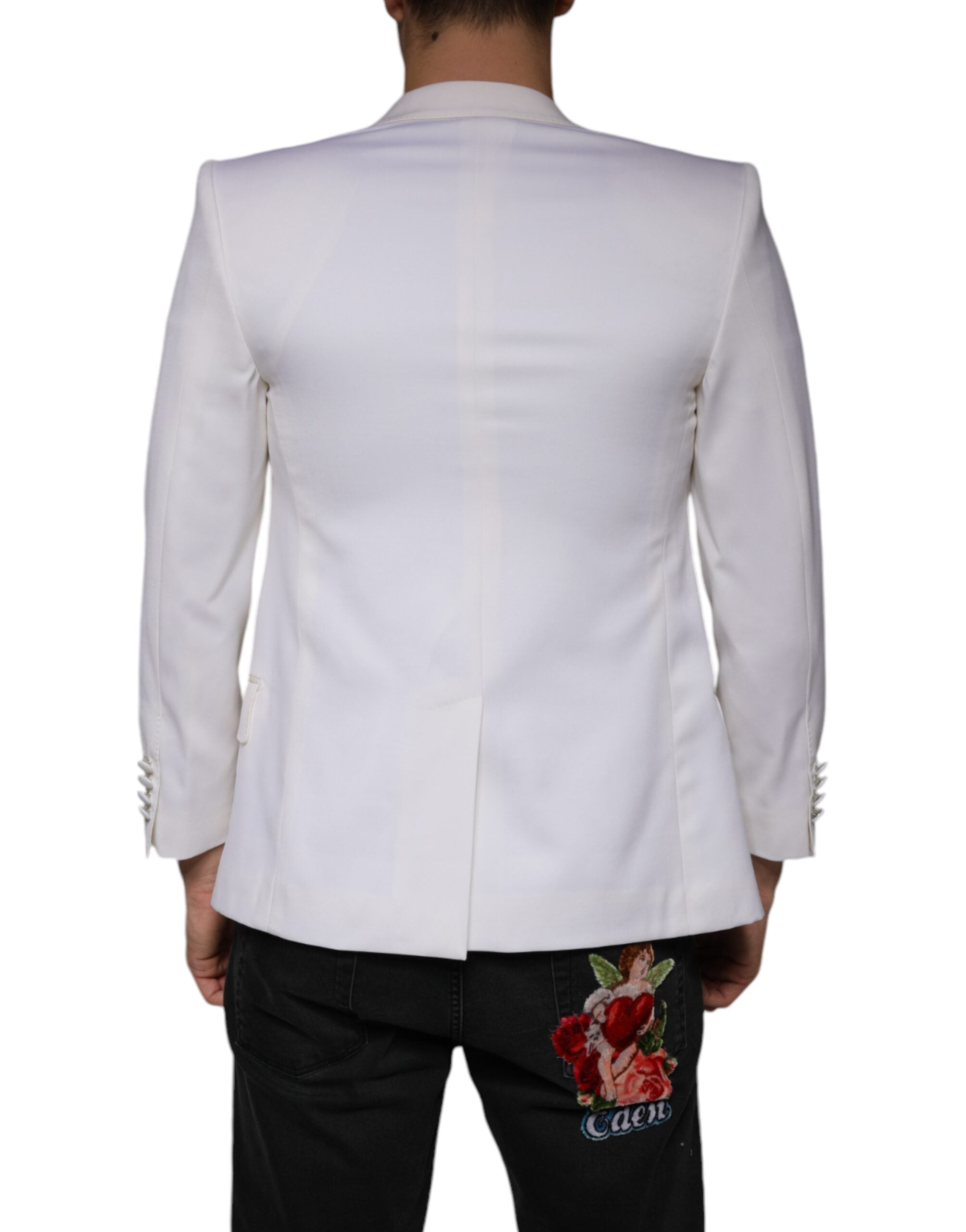 Dolce & Gabbana off-white wool single-breasted dress blazer with structured fit and classic lapels.