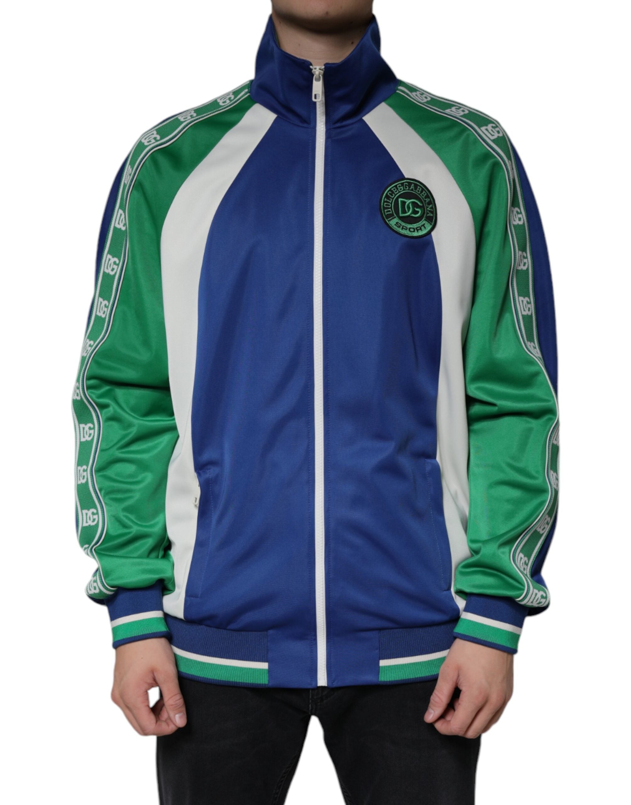 Multicolor polyester full-zip bomber jacket by Dolce & Gabbana featuring vibrant color blocks and a classic bomber style.