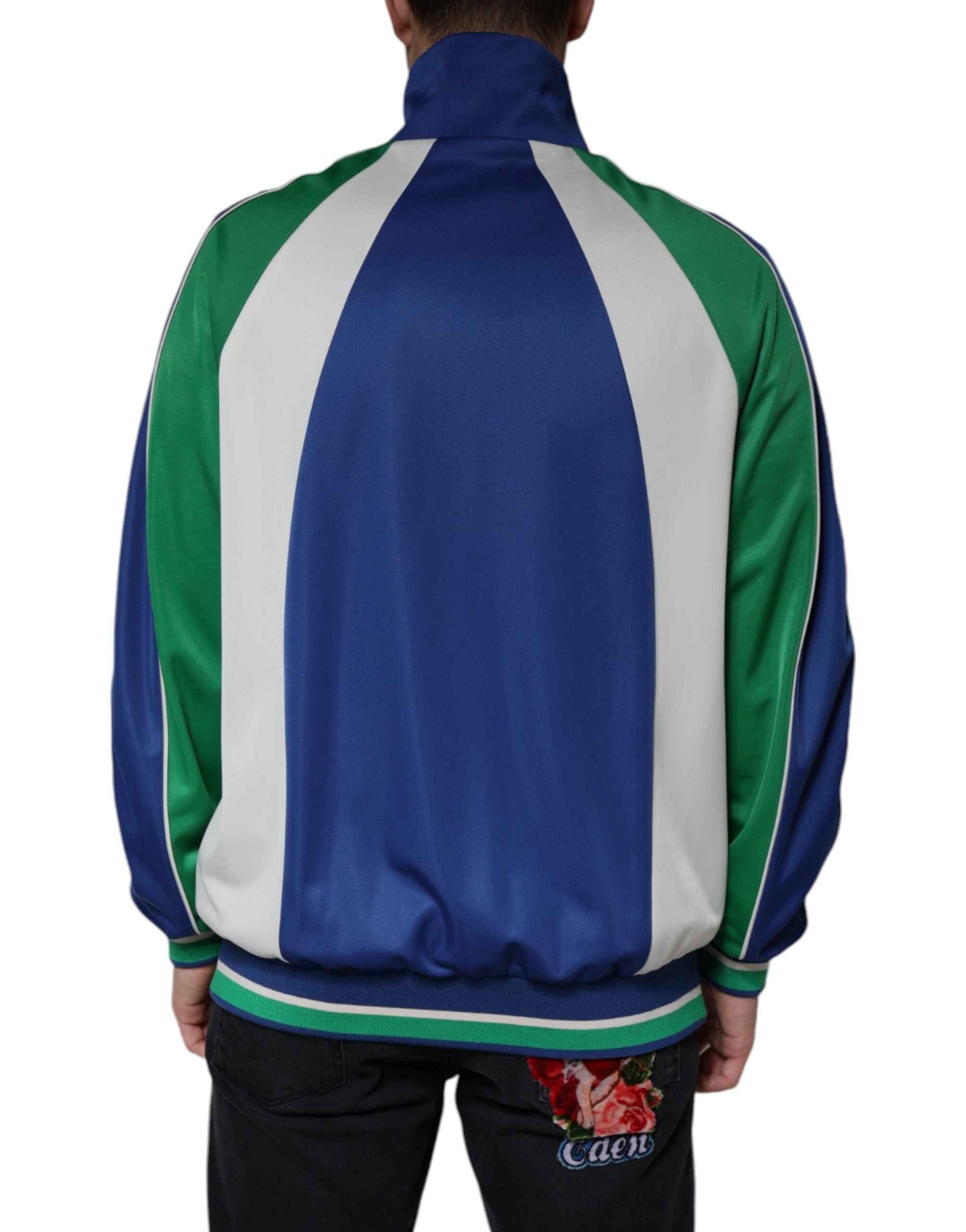 Multicolor polyester full-zip bomber jacket by Dolce & Gabbana with a vibrant, stylish design and ribbed cuffs and collar.