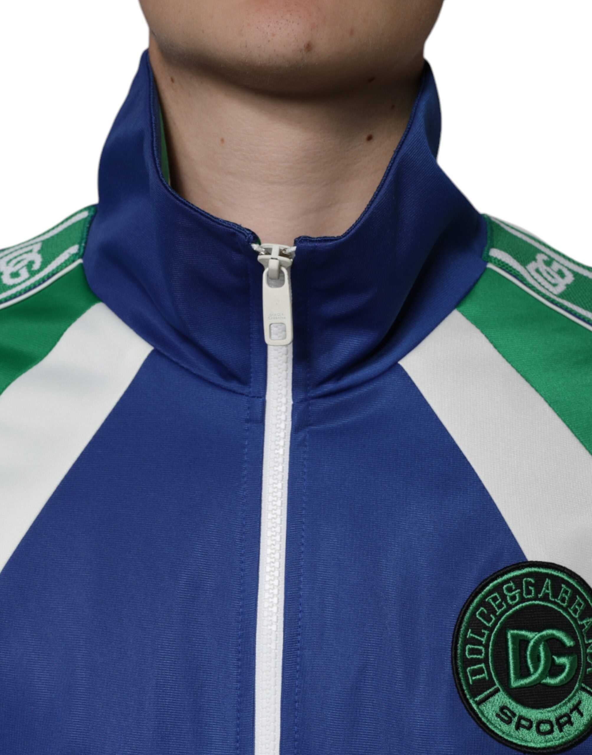 Multicolor polyester full-zip bomber jacket by Dolce & Gabbana, featuring vibrant color blocks and a sleek design.