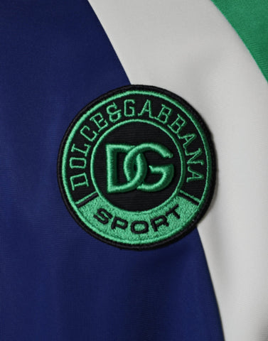 Multicolor polyester full-zip bomber jacket by Dolce & Gabbana with ribbed cuffs and collar, displayed on a hanger.