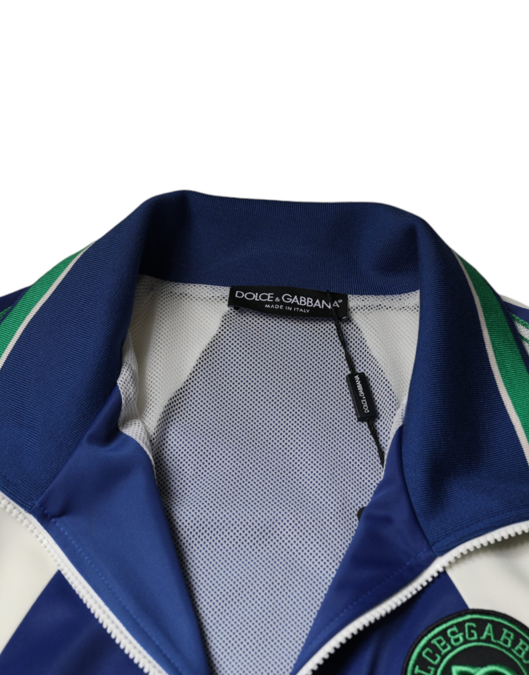 Multicolor polyester full-zip bomber jacket by Dolce & Gabbana with vibrant color blocks and ribbed cuffs.