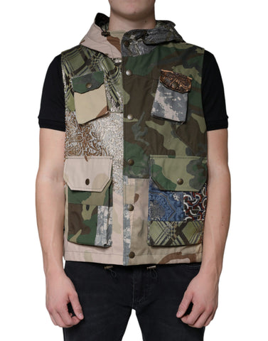 Multicolor patchwork hooded vest jacket by Dolce & Gabbana with vibrant fabric panels and a casual fit.