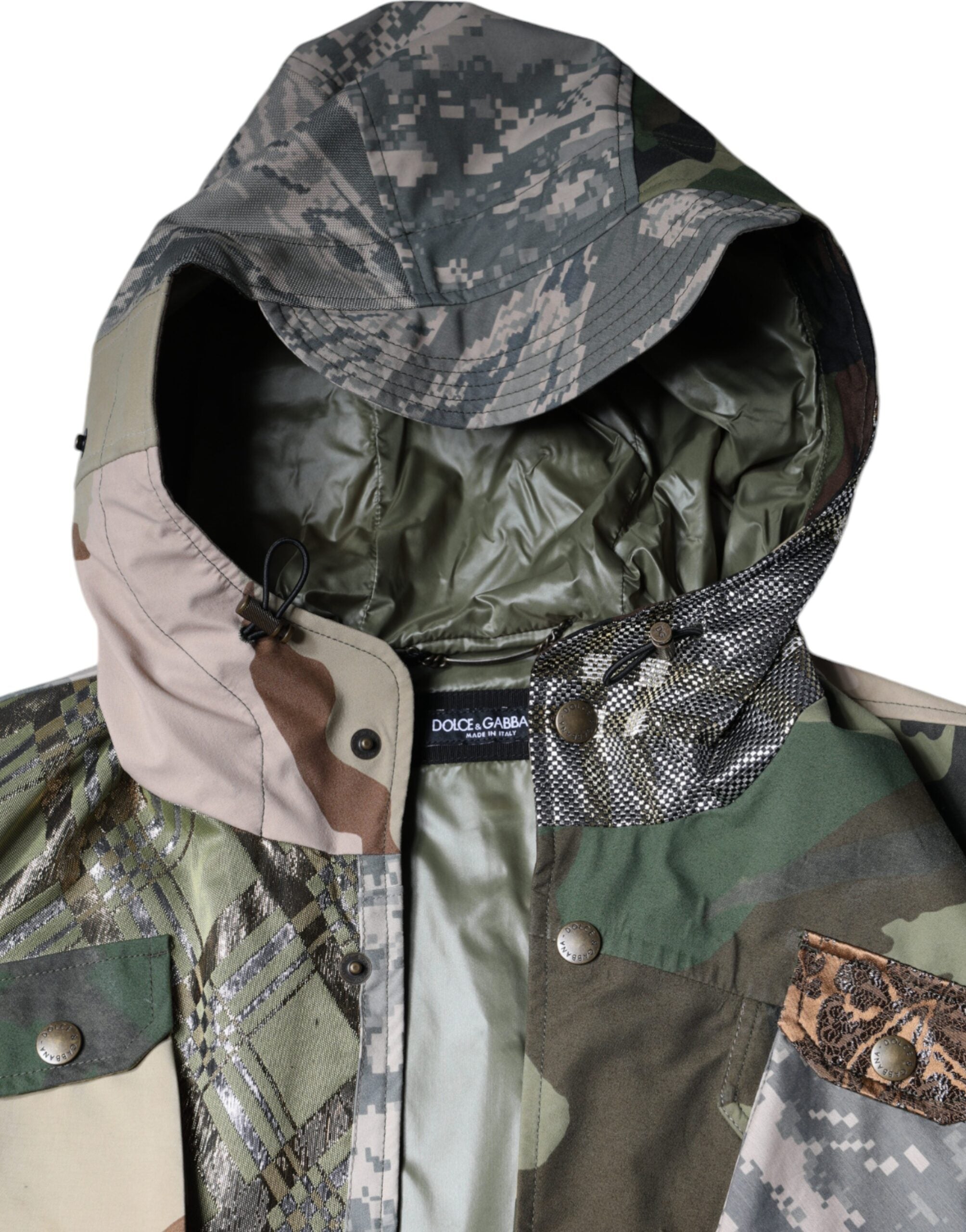 Multicolor patchwork hooded vest jacket by Dolce & Gabbana, featuring vibrant fabric patches and a casual, stylish fit.