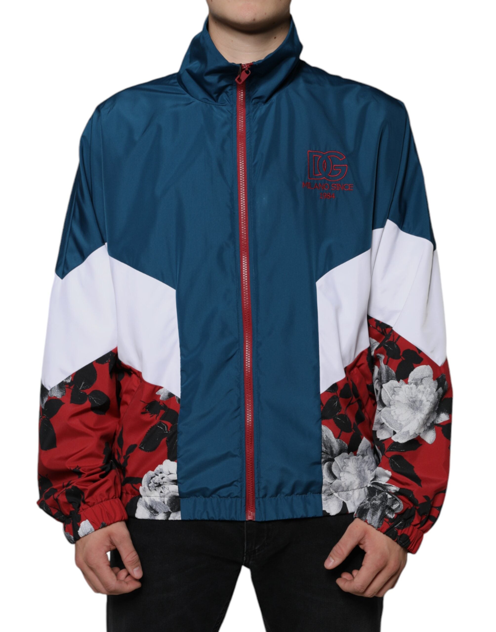 Multicolor polyester full-zip jacket by Dolce & Gabbana, featuring vibrant design and front zipper closure.