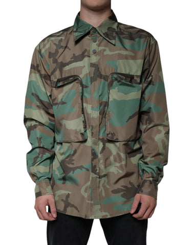Multicolor camouflage button-down shirt by Dolce & Gabbana featuring a stylish camo pattern and classic collar.