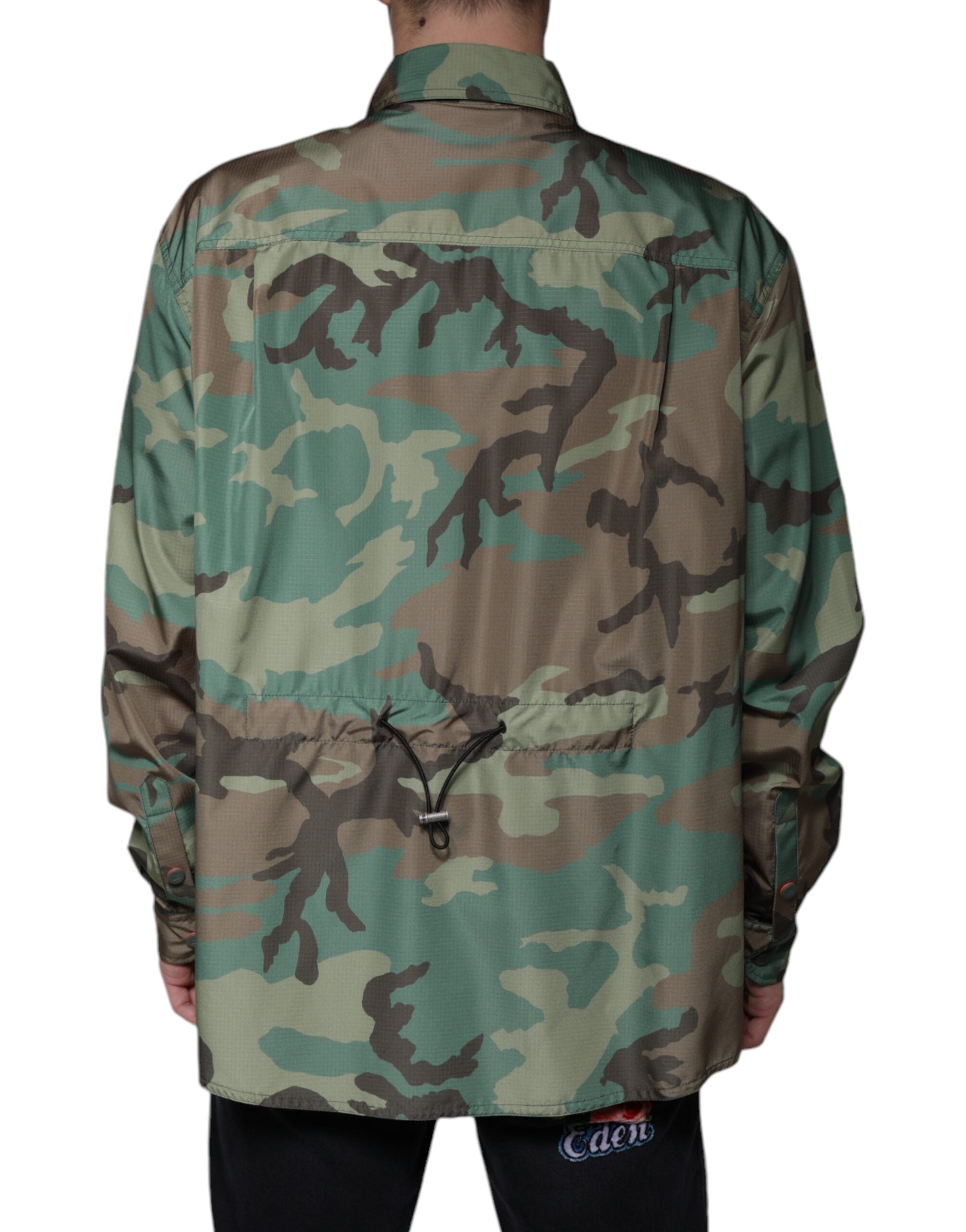 Multicolor camouflage button-down shirt by Dolce & Gabbana, featuring a stylish camouflage pattern and classic collar design.
