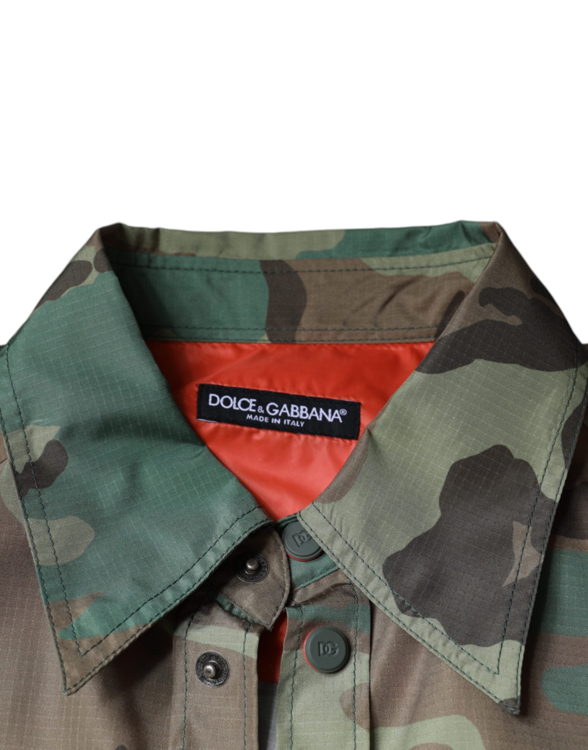 Multicolor camouflage button-down shirt by Dolce & Gabbana, featuring a stylish military-inspired print and classic collar.