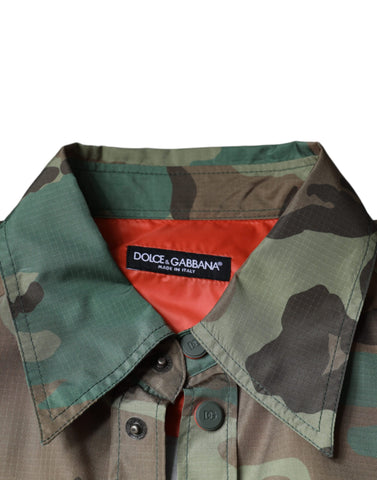 Multicolor camouflage button-down shirt by Dolce & Gabbana, featuring a stylish military-inspired print and classic collar.