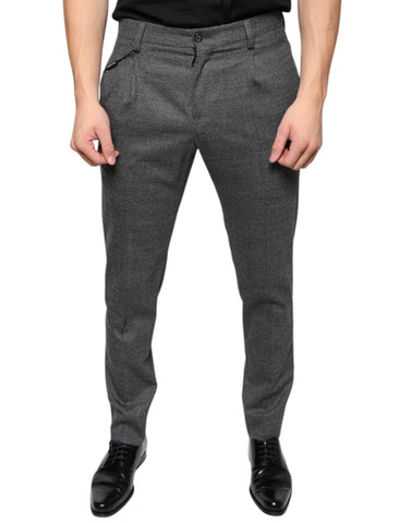 Gray check tartan wool skinny pants by Dolce & Gabbana displayed on a model, showcasing tailored fit and classic pattern.
