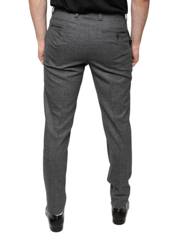 Gray check tartan wool skinny pants by Dolce & Gabbana, featuring a tailored fit and classic tartan pattern.
