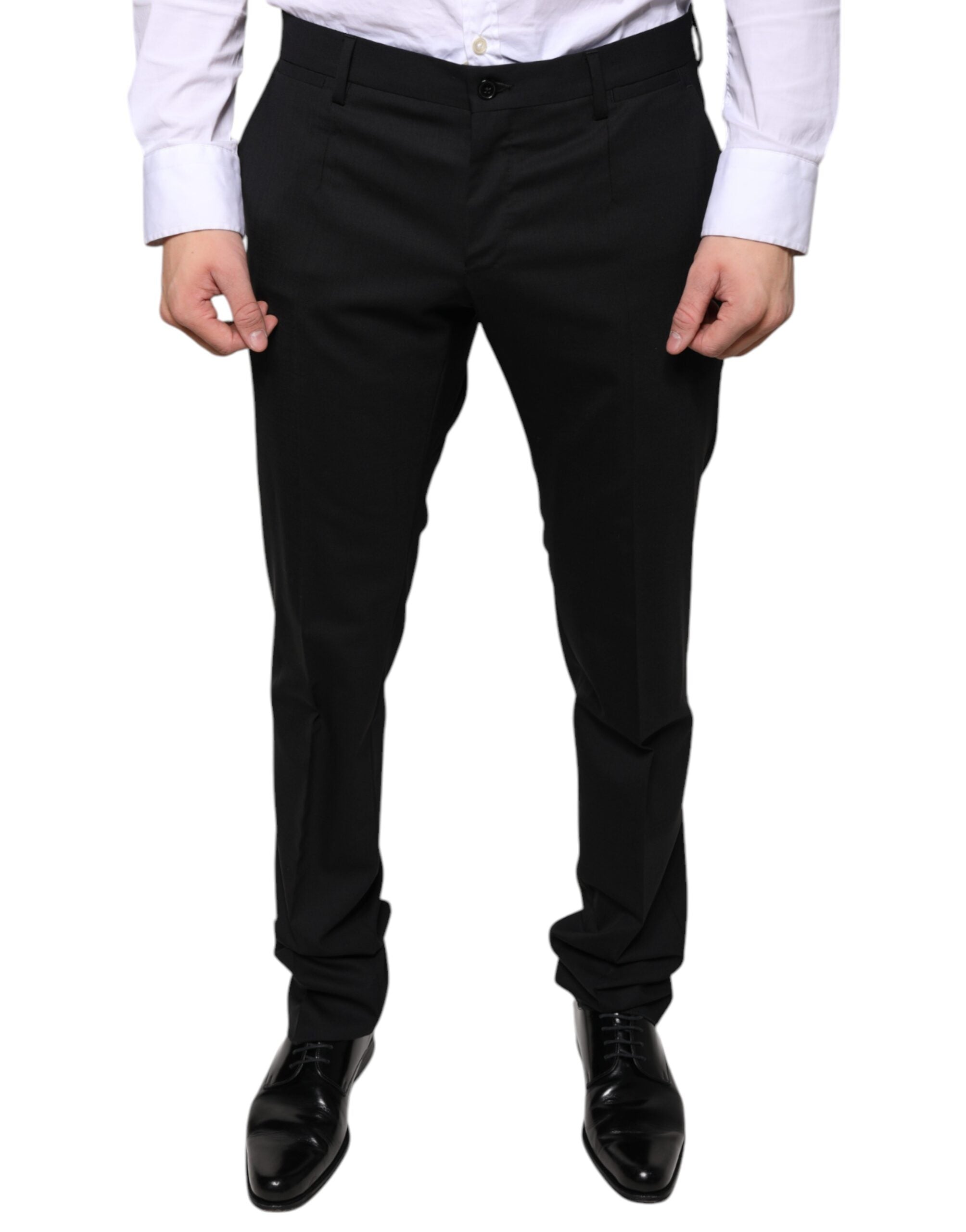 Black wool skinny dress pants by Dolce & Gabbana, tailored formal pants with a sleek fit for elegant occasions.