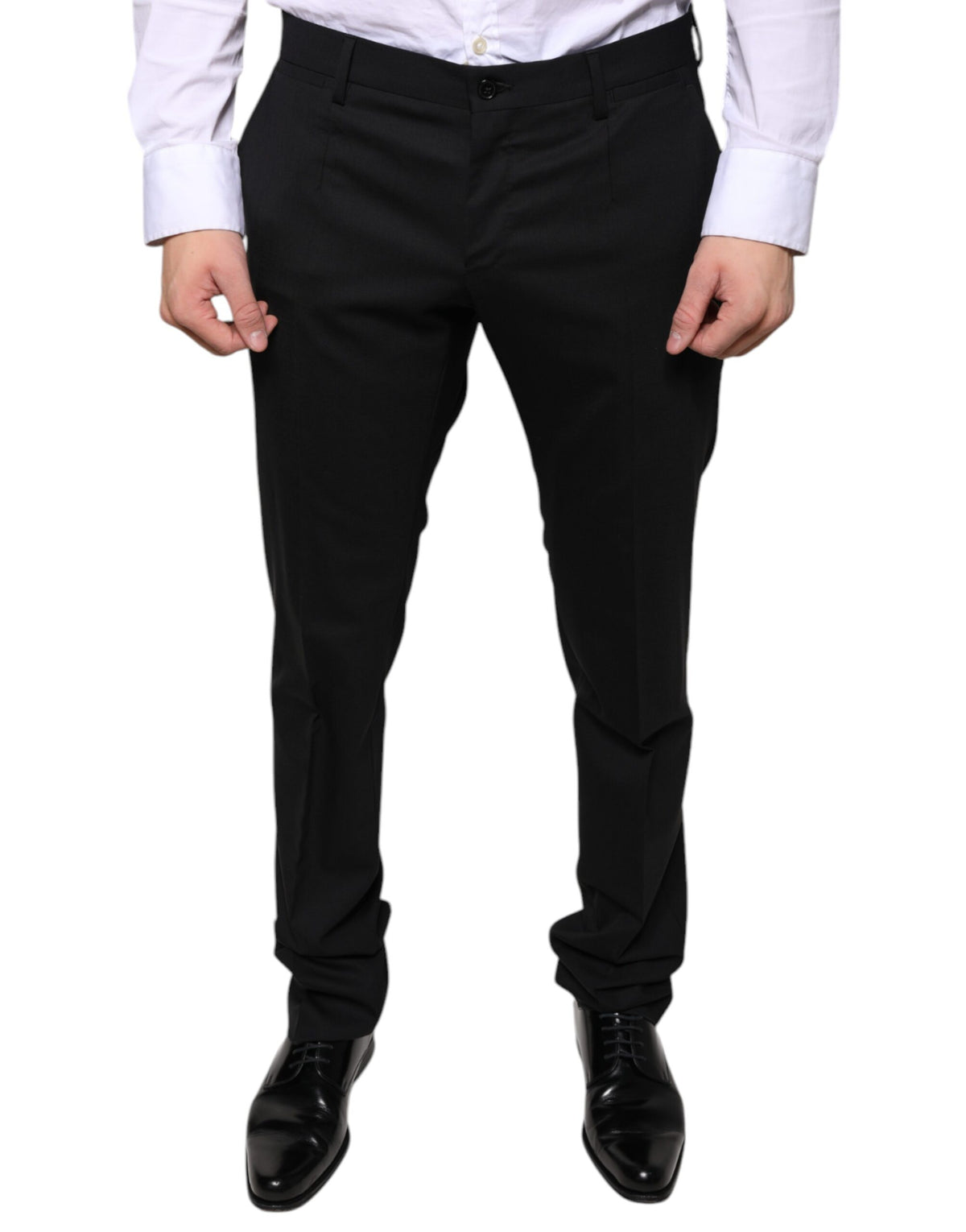 Black wool skinny dress pants by Dolce & Gabbana, tailored formal pants with a sleek fit for elegant occasions.