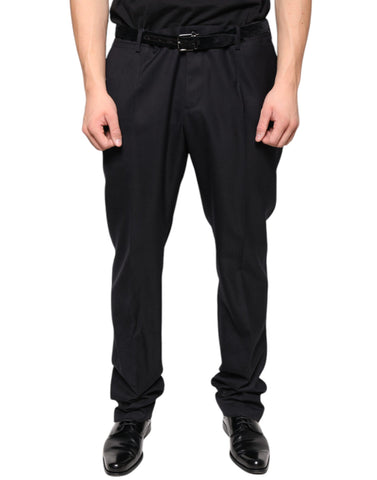 Black wool skinny formal pants by Dolce & Gabbana, tailored fit, with a sleek, modern design suitable for elegant occasions.