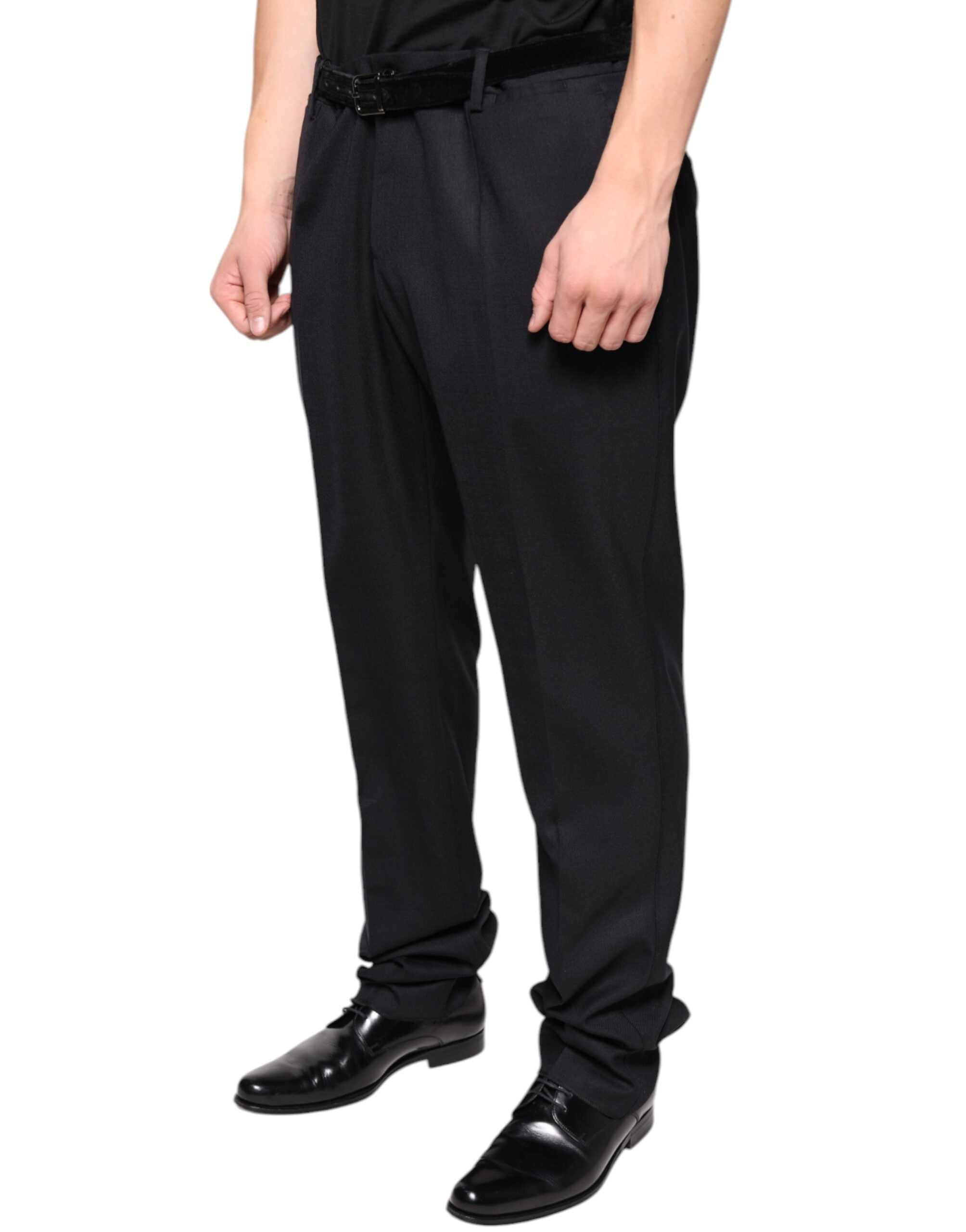 Black wool skinny dress pants by Dolce & Gabbana, tailored formal pants with a sleek fit and classic design.